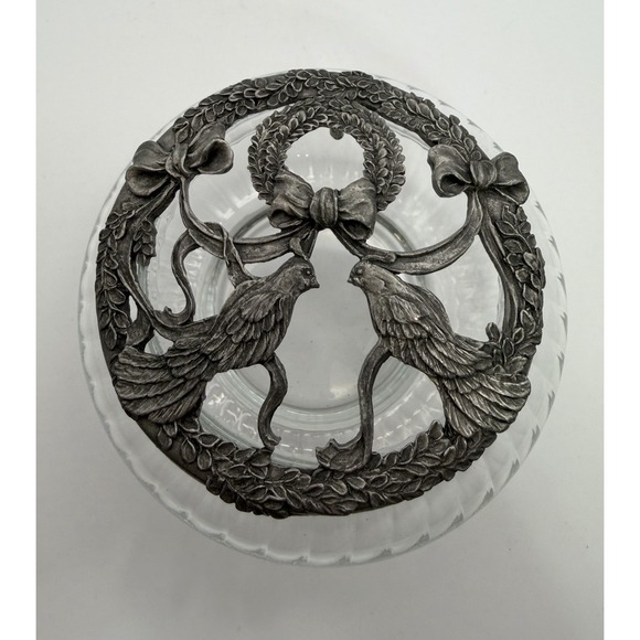 Rawcliffe Other - Vintage Pewter & Ribbed Glass Doves Wreath Christmas Potpourri Jar '93 Rawcliffe